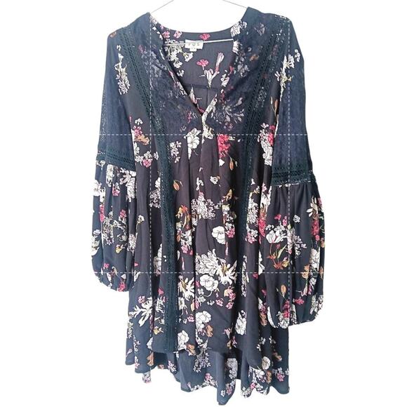 New without tags POL Floral Black Mini Dress Small Boho  Lace Cottagecore - Picture 3 of 10